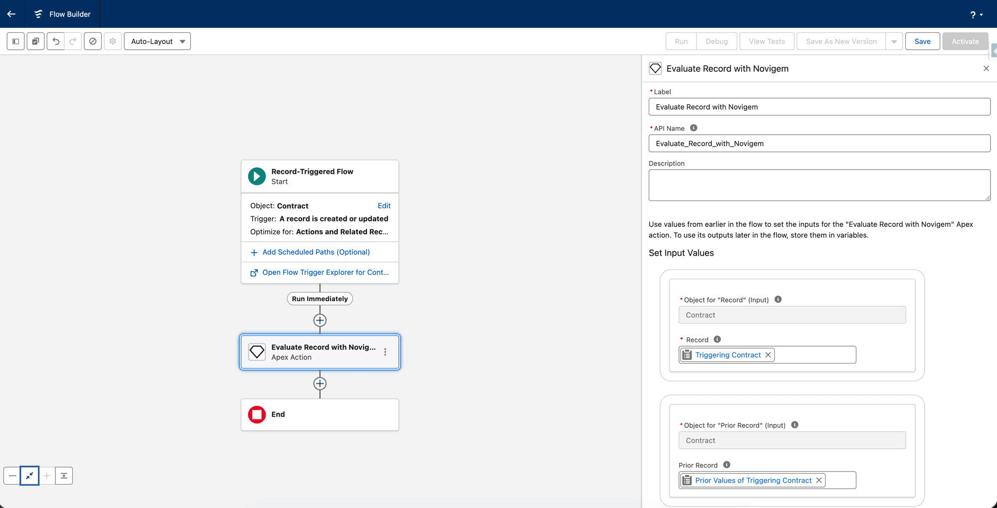 Evaluate Record with Novigem Action Inputs