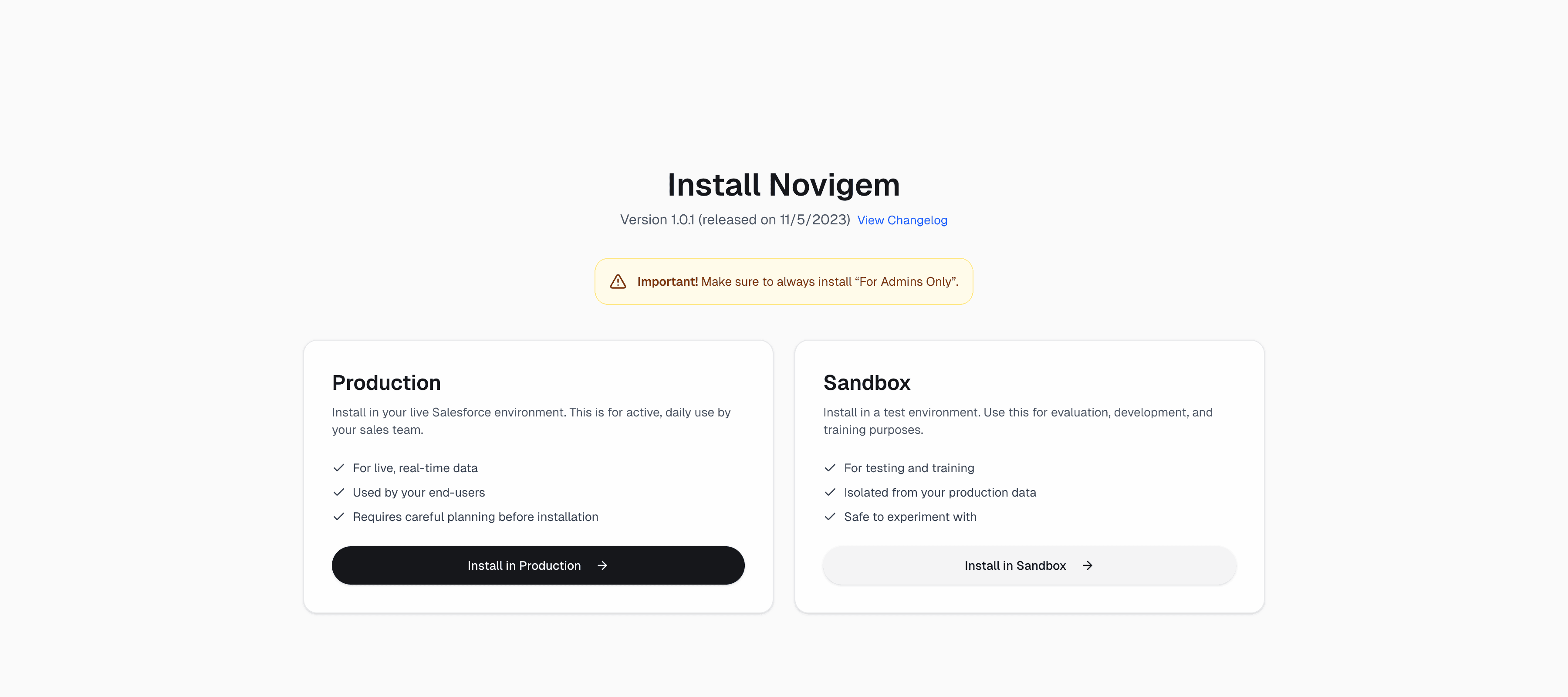 Novigem installation link page